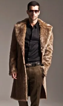 Męskie płaszcze ze sztucznego futra plus rozmiar XXXL luksusowy płaszcz ze sztucznego futra robocza wiatrówka Męska długi płaszcz Jaqueta kurtka zimowa tunika X890