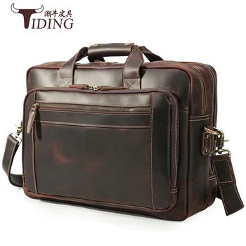 Męskie torby podróżne portfele ze skóry naturalnej biznesmen dużej pojemności brązowy skórzany laptopa na ramię Crossbody bag Tote torby na zakupy