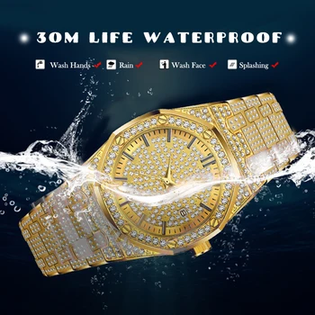 Męskie zegarek męski zegarek luksusowej marki zegarków wodoodporny Relogio Masculino sześciokąt pozłacane zegarki kalendarz Hublo Gold duże męskie zegarki