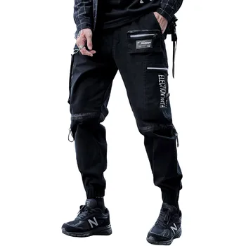 Mężczyźni Czarna Meble Odzież Spodnie Mężczyźni Bawełna Klub Nocny Hip Hop Męskie Джоггеры Spodnie Fitness Taśmy Sportowe Spodnie Spodnie Cargo