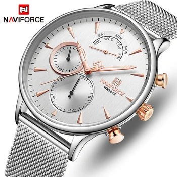 NAVIFORCE męskie zegarki Top luksusowej marki mody casual kwarcowy zegarek mężczyźni cienka siatka nierdzewna wodoodporny Sport data męski zegarek