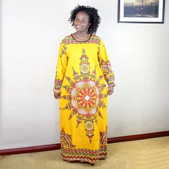 Najnowsze Bawełna Afrykańskie Kobiety Lady Classic Długi Rękaw Temat Afrykańskie Дашики Długa Sukienka
