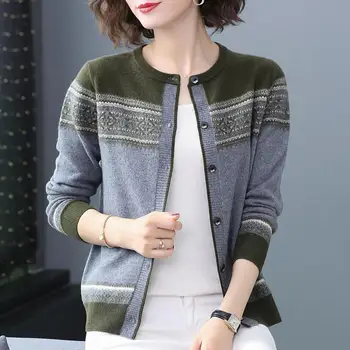Narodowy styl drukowany jednorzędowy sweter kobiety z długim rękawem okrągły dekolt z dzianiny swetry damskie wiosna jesień 2020