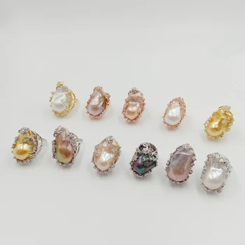Natura słodkowodne perły pierścionek, duży barokowa perła pierścionek .20x30 mm perły