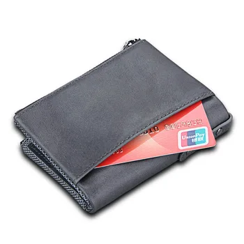 Naturalna skóra bydlęca RFID męskie portfele podwójny zamek krótkie portfele uchwyt karty, kieszeń na Monety Vintage wysokiej jakości marki męskie portfele