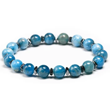 Naturalny 8 mm niebieski jest apatyt z hematyt koraliki bransoletki bransoletki dla kobiet dla mężczyzn Urok elastyczne biżuteria handmade nowy projekt