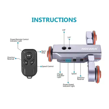 Neewer 3-Wheels Wirelesss Camera Video Auto Dolly, zmotoryzowany elektryczny utwór poręcz suwak wózek samochód z pilotem, 3 prędkości Adjustabl