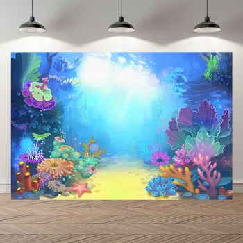 NeoBack Under Water Sea Little Mermaid Bed Caslte Corals Princess Photography Background Baby Birthday Party Photo Tła