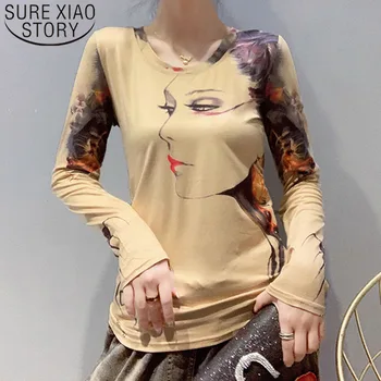 New 2021 Fashion Women Long Sleeve T-Shirt Casual Printed O-neck Women Long Sleeve Shirt Women Slim Women Tops 6134 50