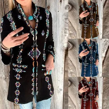 New Woman ' s print Casual kurtka damska Fashion Long Sleeve colorful Stand Collar Tops S-5XL Large size damska kurtka F