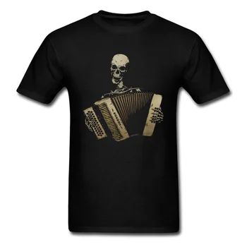 Niestandardowe t-shirt czaszka fortepian akordeon koszulka mężczyźni Blues kochanek t-shirt Vintage czarny bawełna męskie topy koszulki Slim Fit odzież