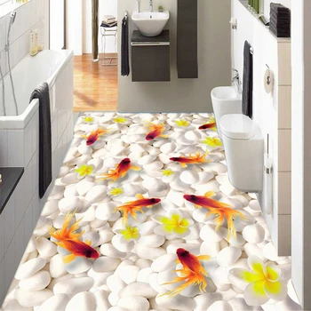 Niestandardowe zdjęcia tapety nowoczesna kamyczki Złota rybka 3D płytki podłogowe freski Kuchnia Łazienka nosić antypoślizgowa wodoodporna PCV tapety 3 D