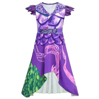 Niezwykłe potomkowie 3 kostiumy cosplay fotelik sukienka kwiat fioletowy z krótkim rękawem, sukienki masquerade odzież