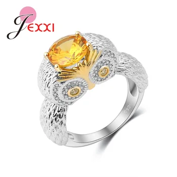 Nowa dostawa piękny Sowa palec pierścień błyszczący żółty złoty kolor dla kobiet 925 srebro biżuteria kobiece Anillos