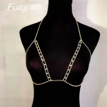 Nowa gorąca sprzedaż kobiet klatki piersiowej łańcuch rhinestone body chain moda prosta klatki piersiowej łańcuch biżuteria akcesoria musujące biustonosza
