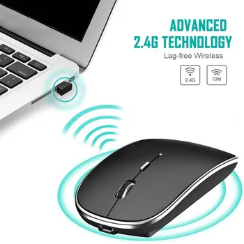 Nowa mysz bezprzewodowa 2,4 Ghz regulowane DPI Akumulator ergonomiczny ciche kliknięcie myszy optyczne z adapterem USB + adapter USB typu C