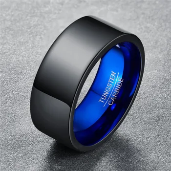 Nowe klasyczne męskie pierścień biżuteria szerokość 10 mm posadzka czarny niebieski Wolframu stal pierścień dla mężczyzn obrączka biżuteria