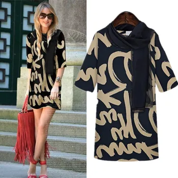 Nowe letnie sukienki marki design moda graffiti alfabet Czarny lniany strój odzież Damska