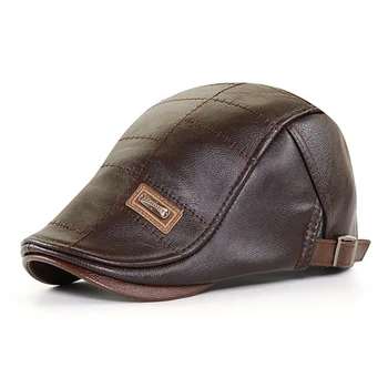Nowe męskie berety czapka faux leather casual regulowana płaska czapka wodoodporna, zaostrzony koniec czapki Zimowe męskie daszki Casquette kapelusze
