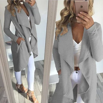 Nowe płaszcz kobiety 2020 moda jesień nieregularne jednolity kolor v neck długi sweter promocja dropshipping płaszcz OYM0539