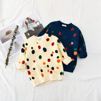 Nowy 2018 Jesień Chłopcy Dziewczęta Odzież Dla Dzieci Z Długim Rękawem Bluzy Kolorowe Kropki Dla Dzieci Dziewczyny Bluzy Z Kapturem Odzież Dziecięca