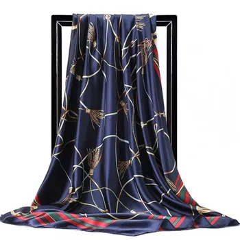 Nowy, luksusowy marka Twill Jedwabny duży szalik damska moda pas satynowy wzór kwadratowy szalik ladys projekt chusteczkę 90x90cm bandana