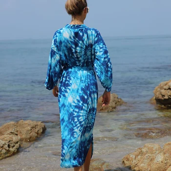 Nowy obiekt, w plażowym kaftan długi Plażowa tunika pareo de plaża bikini przykrywka kimono Playa plaża strój kąpielowy przykrywka stroje kąpielowe koszula