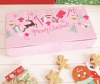 Nowy przyjazd 24*12*4.5 cm 10pcs Pink Christmas Cake Cookie prezent kartonik Macaron czekoladowe przekąski słodkie pudełka do przechowywania cukierków