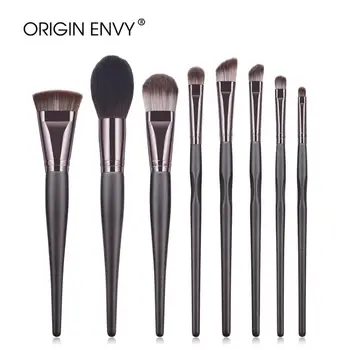 ORIGIN ENVY 8pcs Premium Black Wooden Handle Makeup Brush Loose Powder Eye Shadow Eyebrow Makeup Brush Kit High-end Products