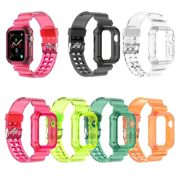Obudowa godzin+pasek do zegarka Apple Watch 6 5 4 3 2 1 Mc SE 38/40 mm 42/44 mm inteligentny zegarek moda 6 kolorów przezroczysty, silikonowy pasek