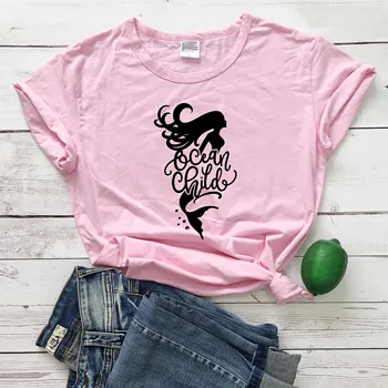 Ocean Child Mermaid Summer Beach Lake camiseta rosa feminina graphic t shirt young hipster stundent young girl gift tee top M153