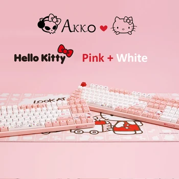 Oryginalna AKKO Pink Kitty Cat przewodowa mechaniczna klawiatura do gier z przełącznikiem 87 108 klawiszy PBT Computer Gamer Type-C kabel