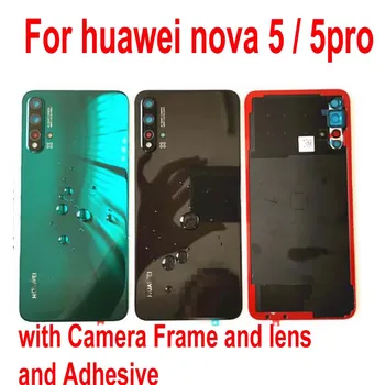 Oryginalna tylna pokrywa baterii Huawei Nova 5 / Nova 5 Pro tylna pokrywa obudowy drzwi + ramka szklana soczewka aparatu z klejem
