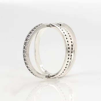 Oryginalne 925 Srebro Panie Pierścień Nowy Flip Pierścień Z Dwurzędowymi Kryształu Cz Pierścień Dla Kobiet Ślub Prezent Moda Biżuteria