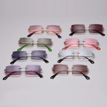 Peekaboo mały prostokąt okulary dla kobiet bez oprawy kwadratowe okulary dla kobiet 2019 letni styl kobiecy uv400 zielony brązowy