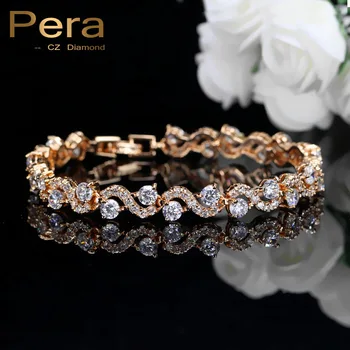 Pera CZ 2020 Classic African And Nigeryjski Women Party ' S Shape Gold Color Jewelry Cubic Zirconia Big Charm Bangle & Bracelet B103