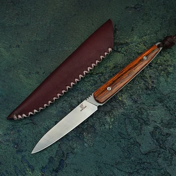 Pełna Tan VG10 Adamaszek stal nóż do czyszczenia warzyw odkryty camping EDC narzędzia mini peeling nóż przenośne noże ze skórzanymi ножнами
