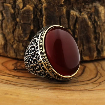 Pierścień ze srebra próby 925 dla mężczyzn czerwony agat kamień onyks Cyrkon biżuteria moda vintage, prezent męskie pierścienie wszystkie wymiary Wyprodukowano w Turcji