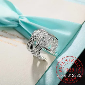 Pierścionek srebro próby 925, pierścionek zaręczynowy partii,moda biżuteria,duża sieć splot kobiet i mężczyzn prezent duży palec palec pierścień dla kobiet mężczyzn