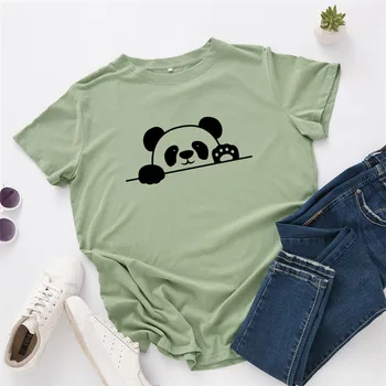 Plus rozmiar S-5XL piękny Panda print bawełna t-shirt Damski t-shirt O-neck z długim rękawem, koszulki letnie damskie koszulki niebieska koszulka
