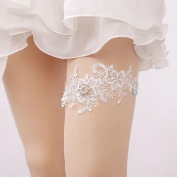 Podwiązka ślubna rhinestone sukienka biała haft kwiatowy, seksowny pas do pończoch dla kobiet/kobiet/druhna udo pierścień ślub noga podwiązka