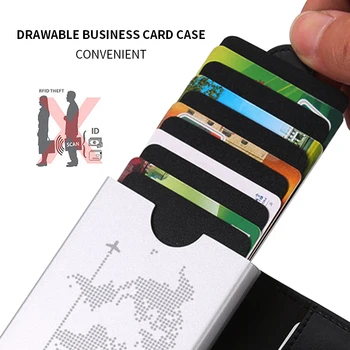 Posiadacz karty RFID Case Men Slide Leather ID Card Holder Bank Metal Wallet Creditcard Bag Cardholder Wallet Women Luxuy