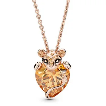 Prawdziwa czarna emalia Róża lwica z serca kamień logo podpis 925 srebrny Naszyjnik do Pandora koralik Urok DIY biżuteria