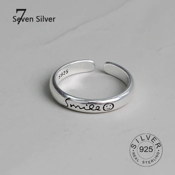 Prawdziwe srebro próby 925 palec uśmiech listy pierścienie dla kobiet Mody biżuterii duże regulowane Antyczne pierścienie Anillos