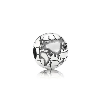 Prawdziwe стерлинговое srebro próby 925 retro Glob klip Urok pasuje Pandora bransoletka Bransoletka cały glob klip koraliki biżuteria DIY