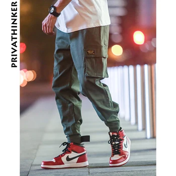 Privathinker Spodnie-Cargo Mężczyźni 2020 Męska Odzież Uliczna Joogers Spodnie Czarne Sportowe Spodnie Męskie Hip-Hop Jesień Kieszenie Spodnie Kombinezony