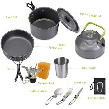 Przenośny naczynia wielofunkcyjny odkryty camping naczynia piknik gotowania, patelnia, czajnik, Widelec, Łyżka, szklanka wody kuchnia narzędzie