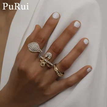 Purui kryształowe pierścienie dla kobiet rhinestone zaręczynowy pierścionek zaręczynowy 3 szt./kpl. złoty kolor Boho luksus biżuteria