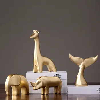 Północny Złoty Żyrafa Słoń, Nosorożec Fishtail Żywicy Niewielka Ozdoba Twórczy Ozdoba Domu Wyświetlacz Rzeźba Rzeźba