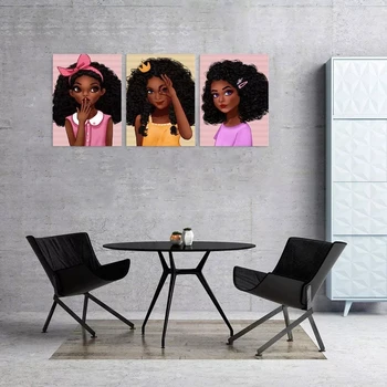 Płótno ścianie sztuki 3 panele afrykańskie kobiety pisać afrykańskie wzory dekoracyjne dzieło sztuki do dekoracji ścian w salonie